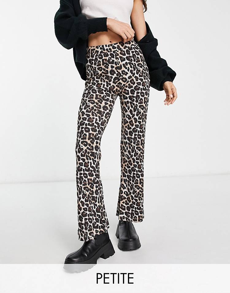 Noisy May Petite flared pants in leopard print